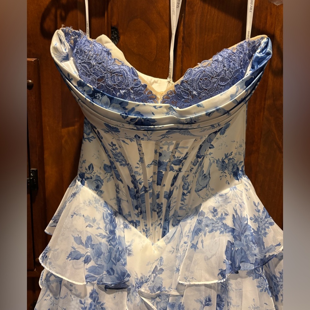 Sherri Hill Strapless Blue Floral Gown - Picture 7 of 16